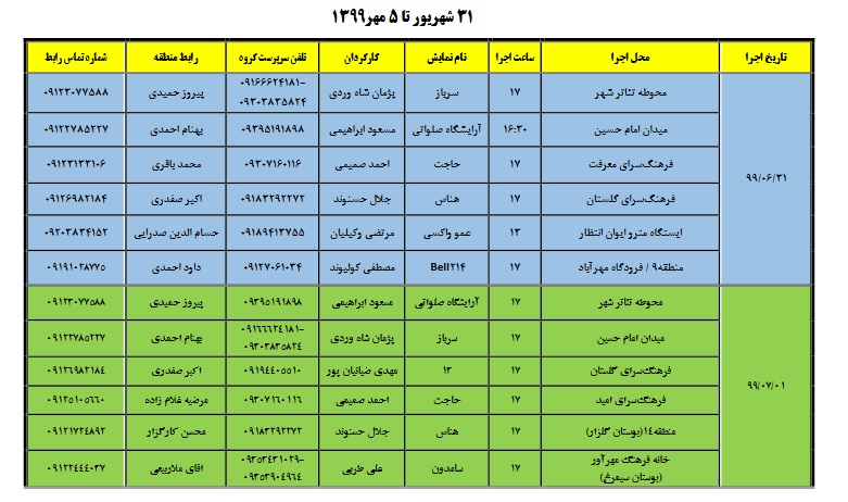 اجرای ۴۰ نمایش میدانی در بوستان‌های شهر تهران+ جدول اجراها