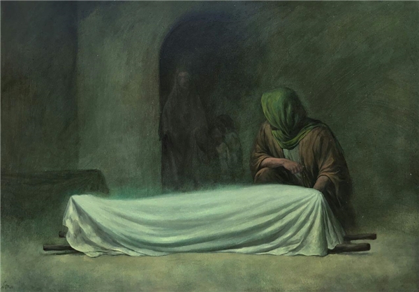 نقاشی حسن روح‌الامین «وداع حسنین(ع) با حضرت زهرا(س)» منتشر شد