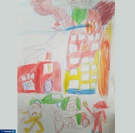 نقاشی یوحنا زرچی کودک ۶ ساله از حادثه آتش سوزی ساختمان «پلاسکو»