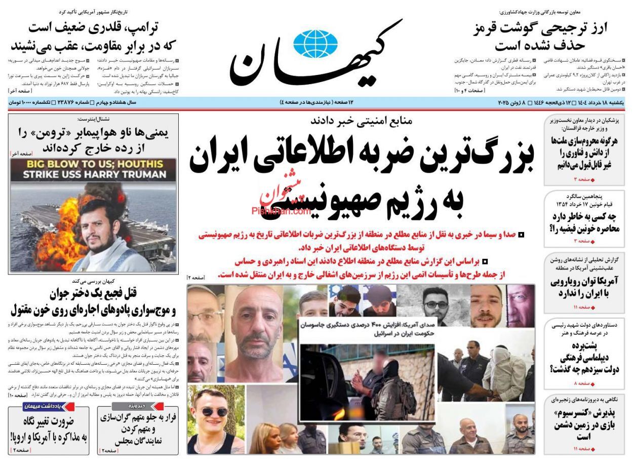 صفحه اول روزنامه‌ها- یکشنبه ۱۸ خرداد ماه ۱۴۰۴